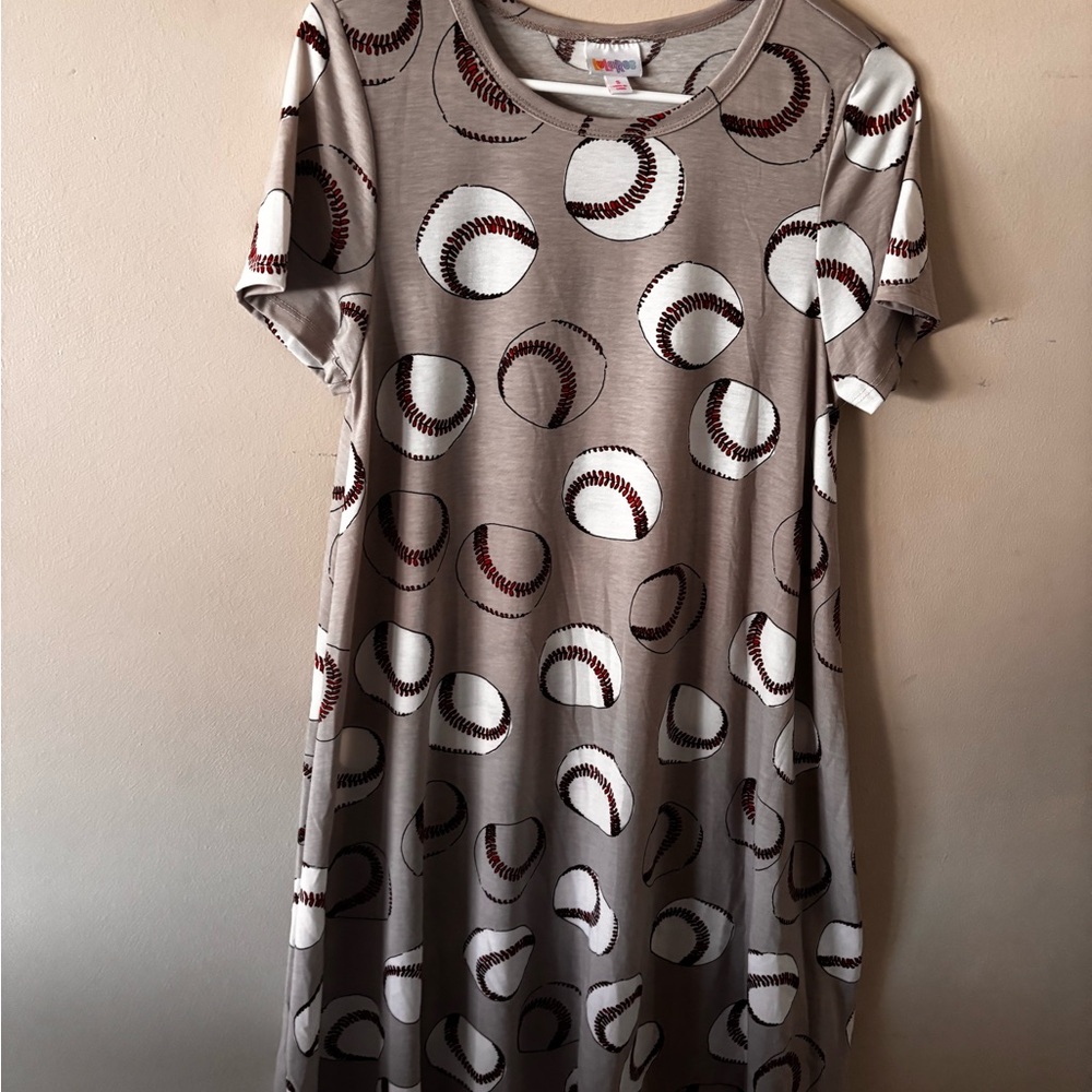 LuLaRoe Beige Baseball Print Dress
